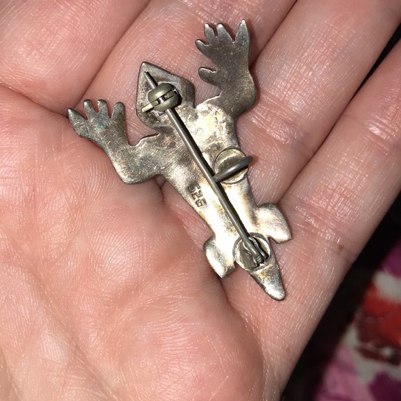 Vintage sterling silver lizard with crushed inlay pin/pendant - Picture 3 of 7